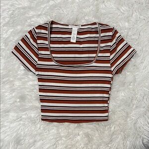 FULL TILT Striped Brown and White Women's Top